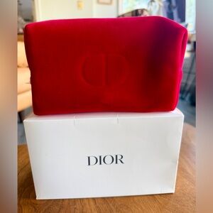DIOR Deep Red Pouch with Hidden Silver Zipper. Zipper Pull SEALED. NEW in Box
